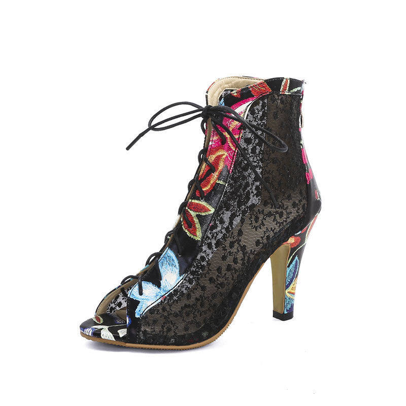 Fashion Fish Mouth Sandals Lace Lace Color Matching Sexy Super High Heel Sandals