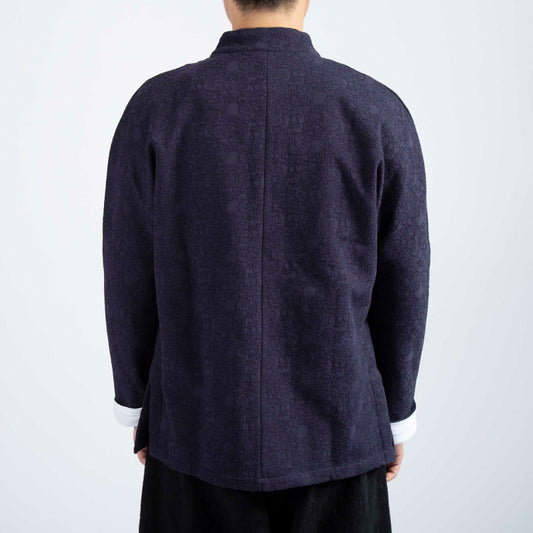 Men's Chinese Style Cotton and Linen Jacquard Plus vVlvet Thick Tang Suit Jacket