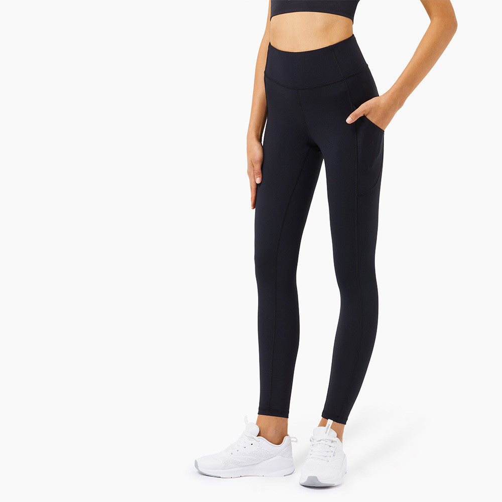 New Cross-Border Side Pockets Running Trousers, High Waist, Abdomen And Hips, Fitness Pants, Skinny Sports, Nine-Point Trousers