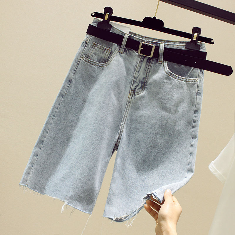 Thin Korean Style Ripped Wide-leg Five-point Pants