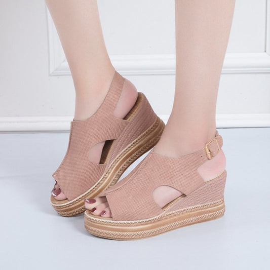 Sandals Platform Women's Shoes Summer Hollow Fish Mouth Wedge Sandals
