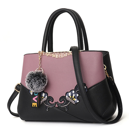New Fashion Women'S Bag Foreign Trade Handbag Korean Color Contrast Hair Ball