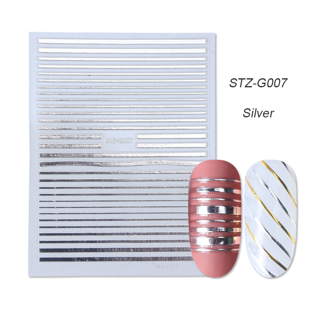 Gold Silver Sliders 3D Nail Stickers Straight Curved Liners Stripe Tape Wraps Geometric Nail Art Decorations BESTZG001 013 1pcs