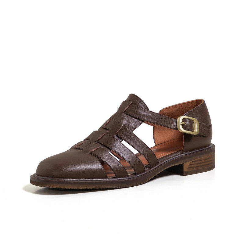 Women's Baotou Hollow Single Shoes Rome Mary Jane Flat Bottom