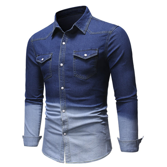 Mænds Nye Denim Langærmede Skjorte Gradient Denim Tøj