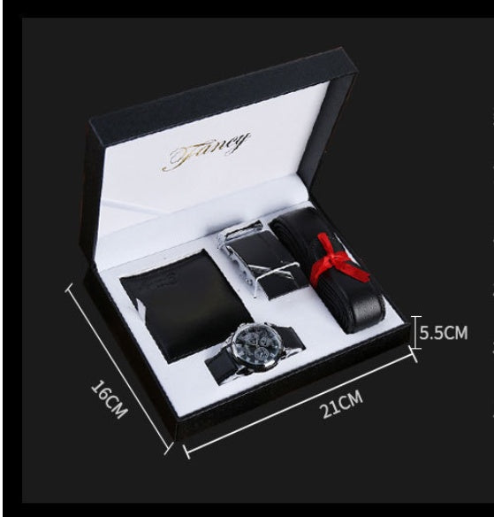 Men'S Leather Automatic Buckle Belt Watch Wallet