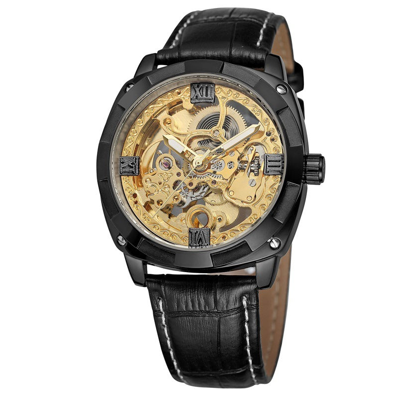 Men's watch mechanical watch with belt double through bottom hollow