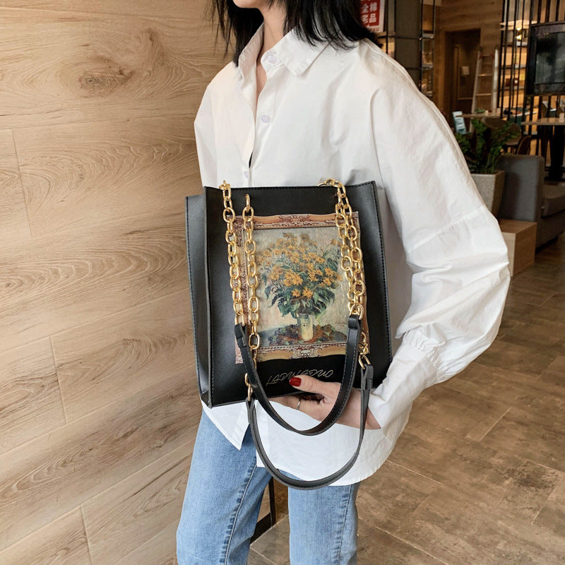 Painting Oil Painting Girl Literary Retro Large-Capacity Chain Bag
