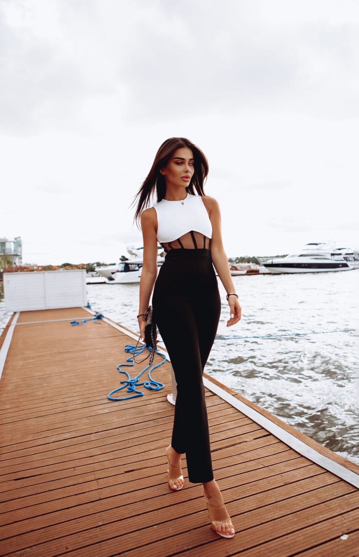 Black And White Evening Dress Temperament Elegant Personality Women's Long Pants New Banquet Evening Dress Atmosphere