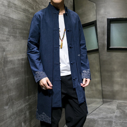 Autumn and winter Chinese style men's cotton, linen and linen Hanfu