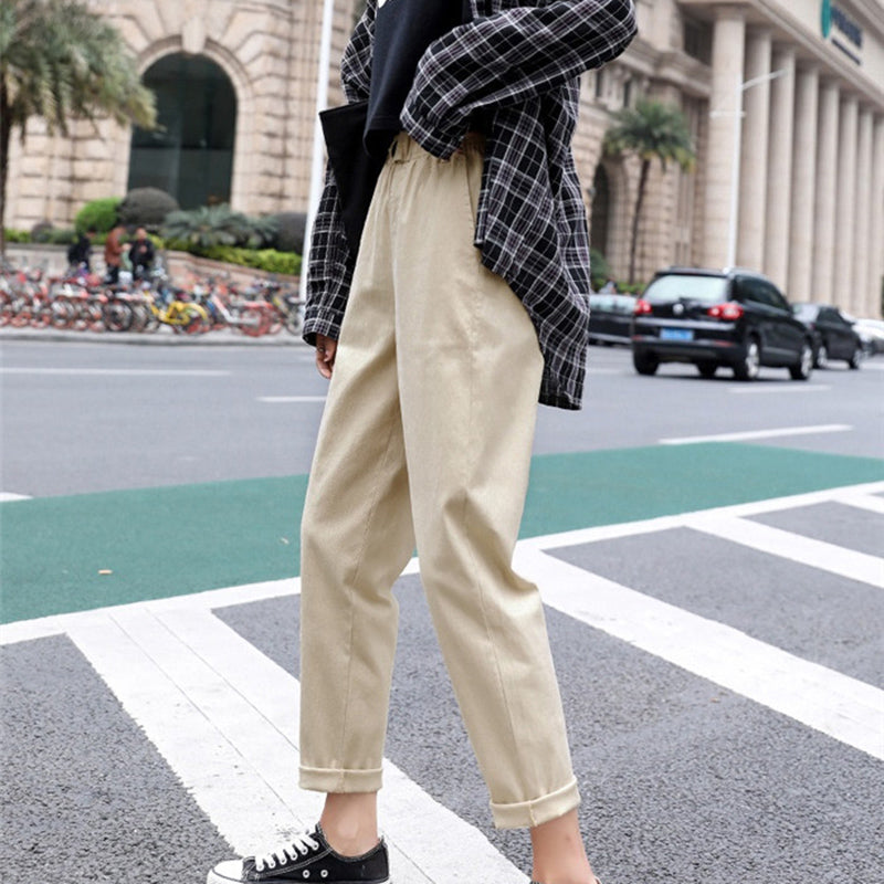 Daddy Pants Women's Loose Straight Nine Points Casual Student Granny Carrot High Waist Harem Pants
