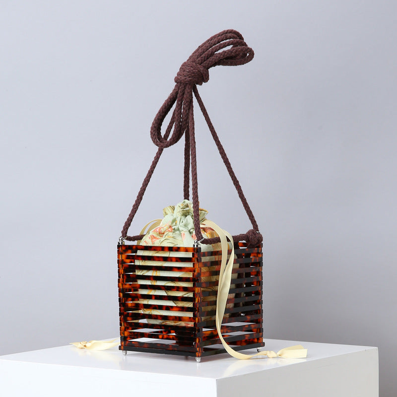 Hand Twisted Bag Beach Hand Knitted Cage Dinner Bag Drawstring Strap Detachable Hollow Diagonal Bag
