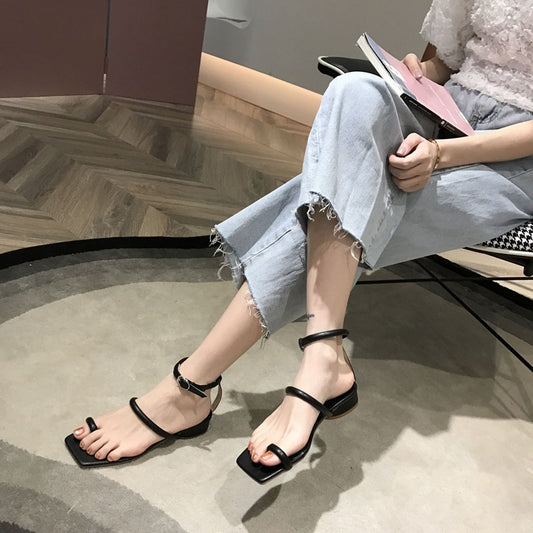 Casual Fairy Slip-On Flat Sandals With Thin Straps And Square Toe