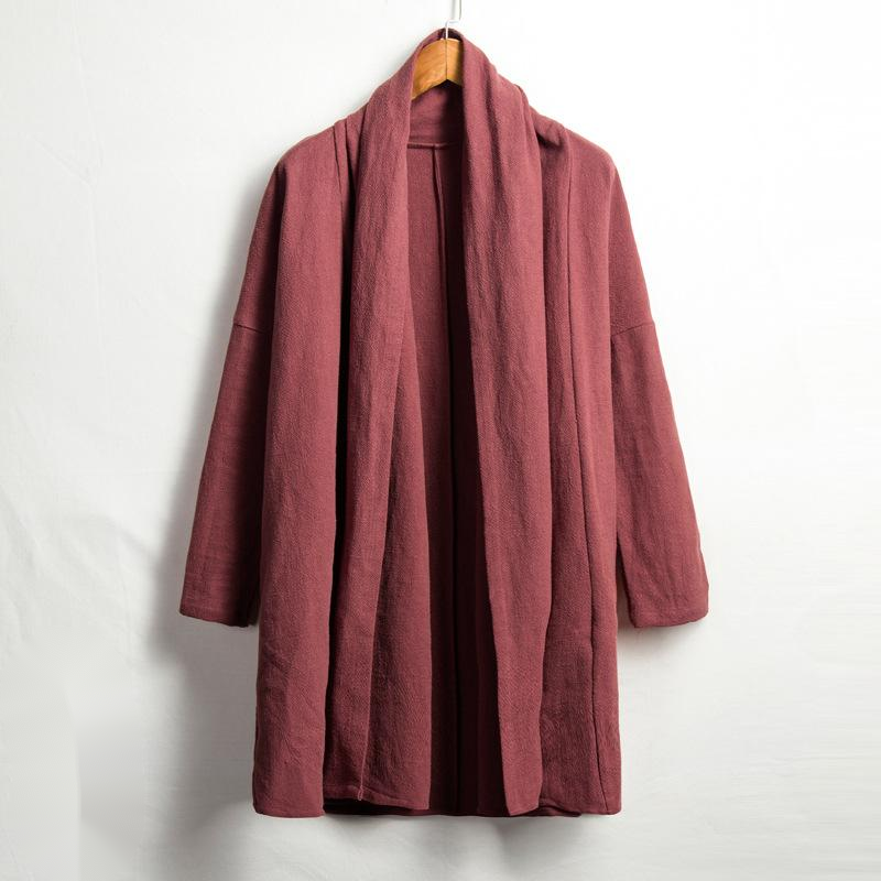 Cotton And Linen Men's Mid-Length Windbreaker Jacket