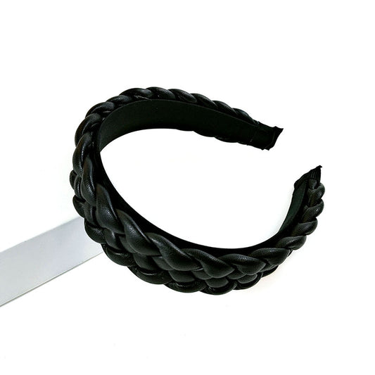 New Net Red Leather Braided Headband Candy-Colored Braid Hairpin Pressed Hair Pu Headband For Women