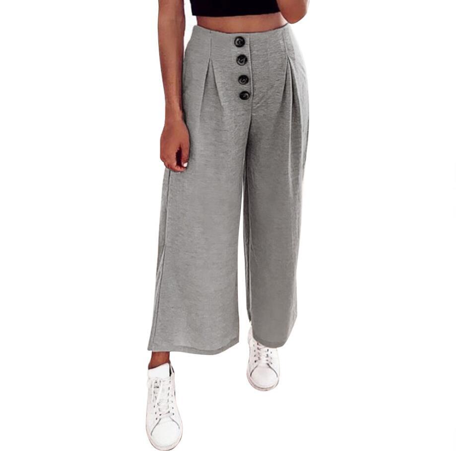 European And American Autumn And Winter New High-Waist Pleated Button Trousers