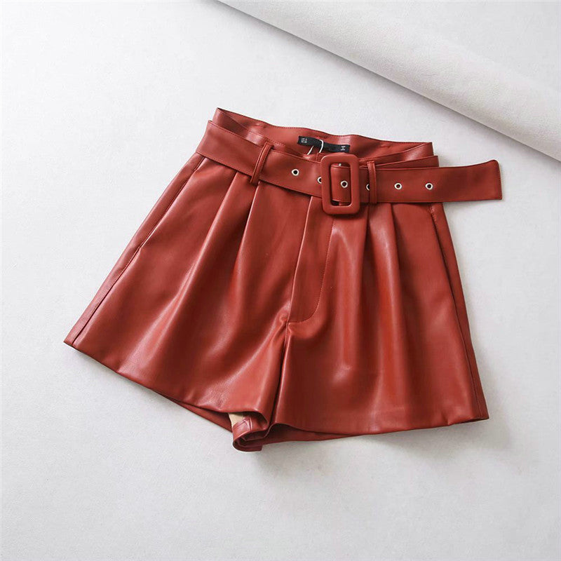 European And American Style High-waist Leather Pants Faux Leather Bermuda Shorts
