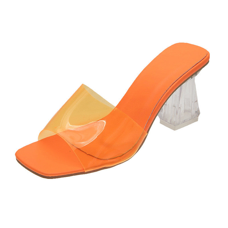 Transparent Crystal Candy Shoes Chunky Heel Large Size Outer Wear