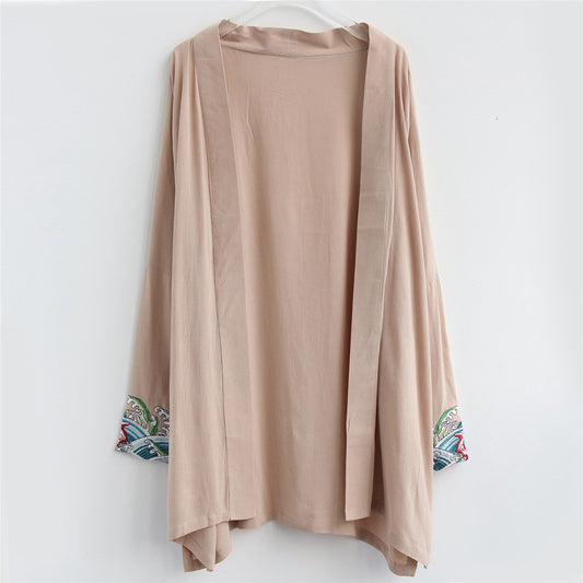 Cotton Crinkle Embroidered Cardigan