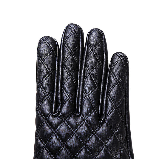 Winter Warm Plus Velvet Windproof And Rainproof Cycling Driving Big Hairy Plaid Korean Cute Touch Screen Gloves