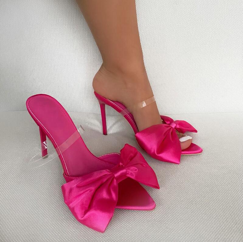 35-42 Size European And American Foreign Trade New Style Sexy Pointed Bow Tie With Pvc Stiletto Sandals