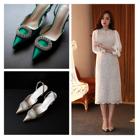 Crystal Rhinestone Baotou Women's Sandals Stiletto Pointed Fashion Ladies Style Bride High Heel Wedding Shoes