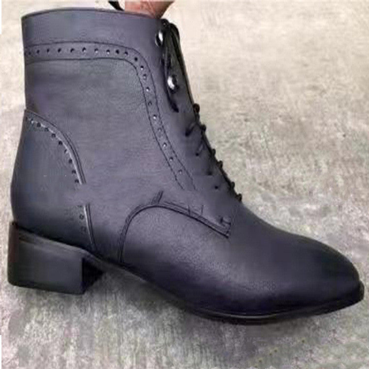 Fashion Black And Gray Square Heel Women's Boots