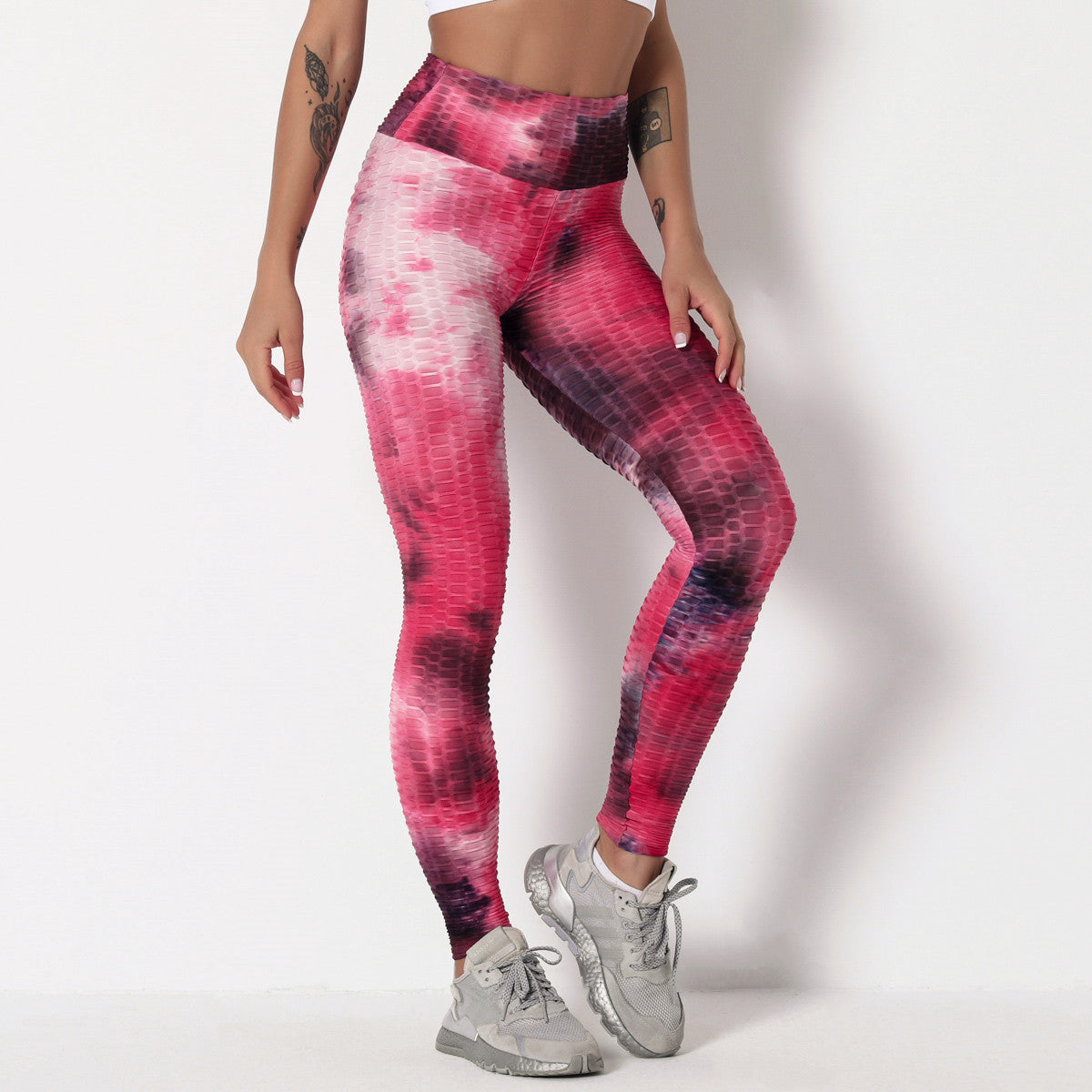 Women's Ink Jacquard Tie-Dye Yoga Pants Slim Hip-Up Sports Fitness Pants