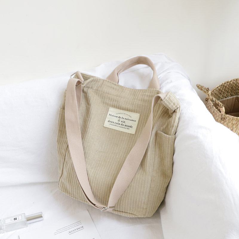 Literary And Art Simple One-Shoulder Messenger Corduroy Bag Sen Series Large-Capacity Handbag