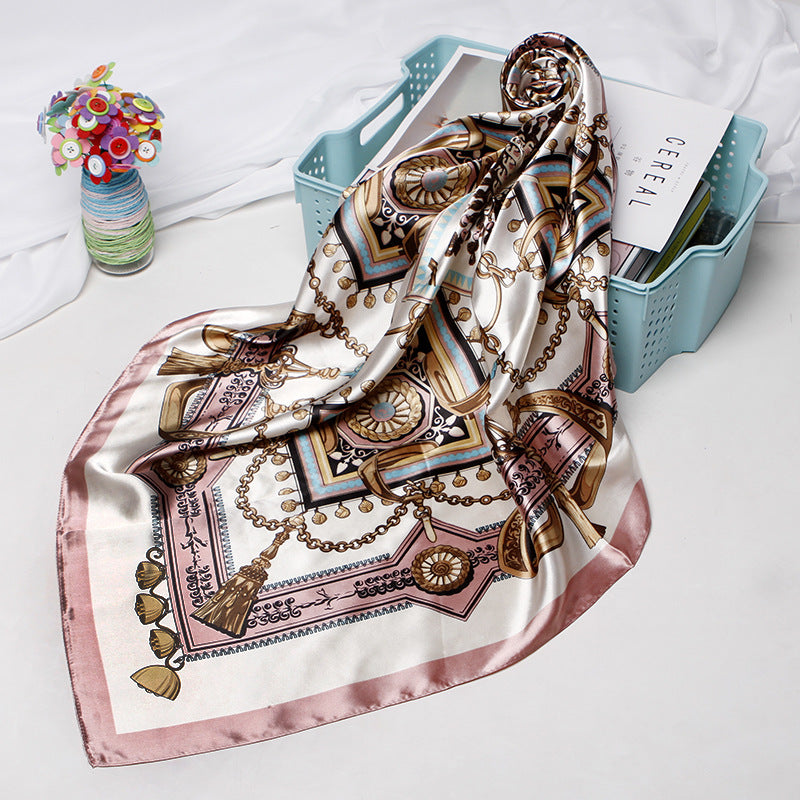 Dame Mode Bandana Tørklæde Trykt Silke Satin Hårtørklæde Bandana 90.90Cm Firkantet Tørklæde Hårbånd Dame Tørklæde