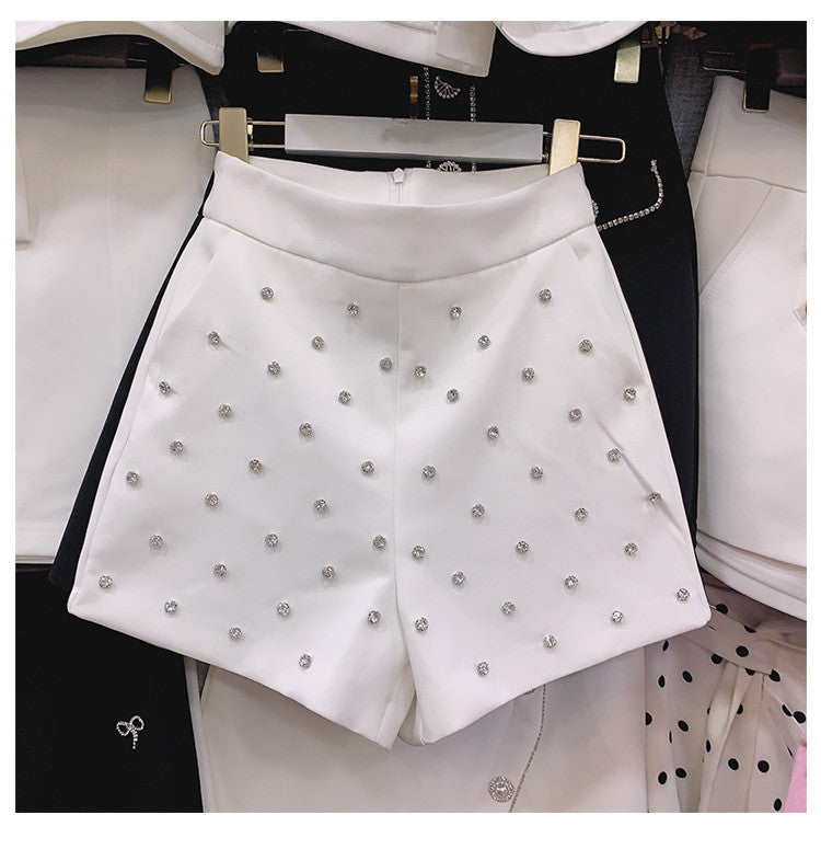 High-waisted Heavy-duty Loose Wide-leg Pants With Diamonds