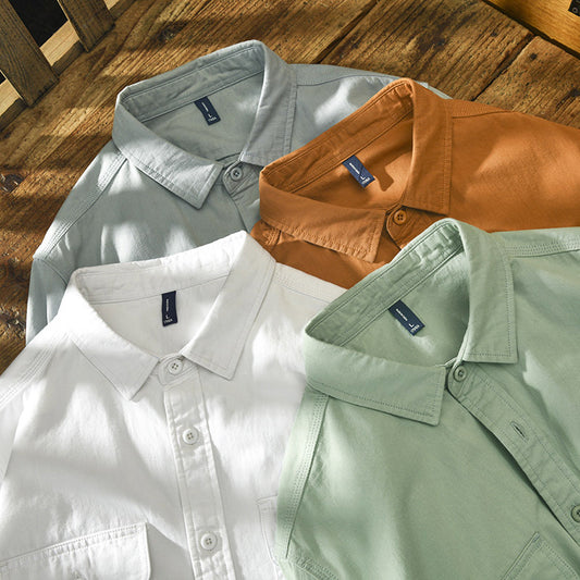 Hong Kong Style Trendy Handsome Loose White Shirt Men'S Long-Sleeved Cotton Casual Top Clothes Fashionable Handsome All-Match Shirt