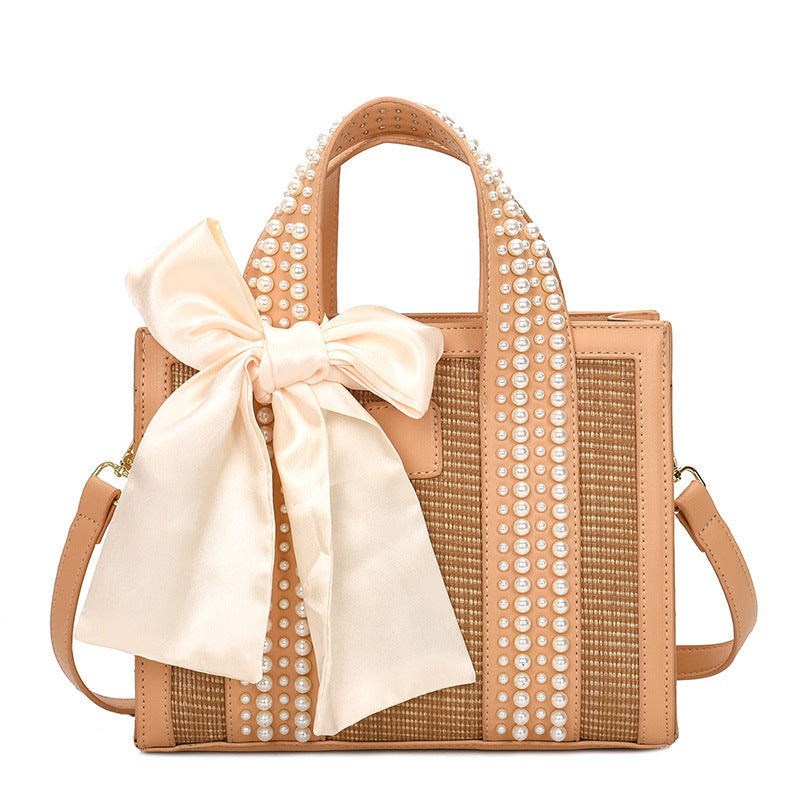 Trendy Fashion Hand-Woven Pearl Hand-Held Small Square Bag Shoulder Messenger Bag