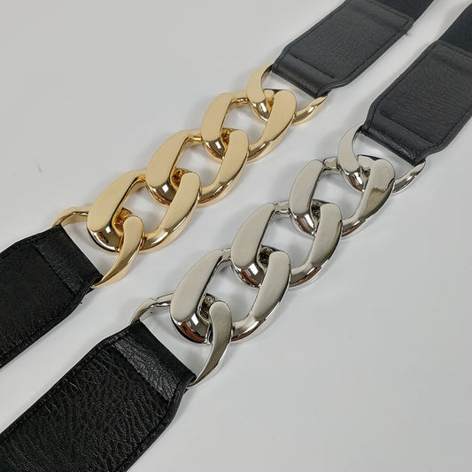 Ladies Elastic Elastic Belt Metal Chain Fashion All-Match Waistband Waist Simple Belt