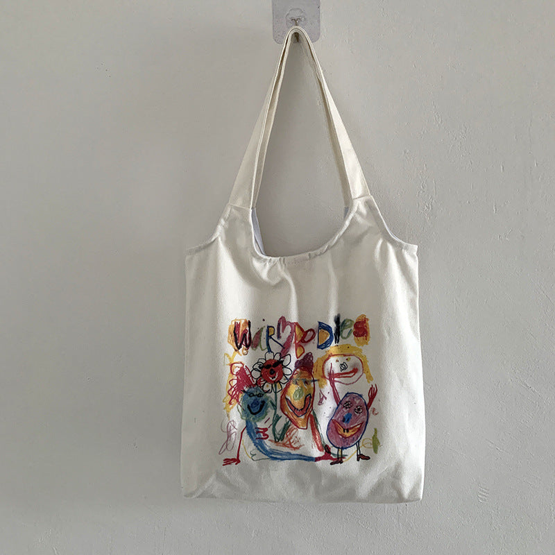 Small Fresh Art Comic Canvas Bag Women'S Single Shoulder Ins Student Canvas Shopping Bag