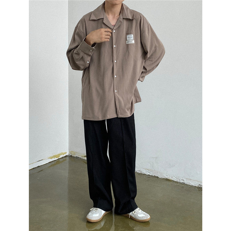 Satin Fabric Luxury Cuban Collar Drape Long-sleeved Shirt