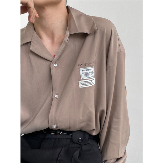 Satin Fabric Luxury Cuban Collar Drape Long-sleeved Shirt