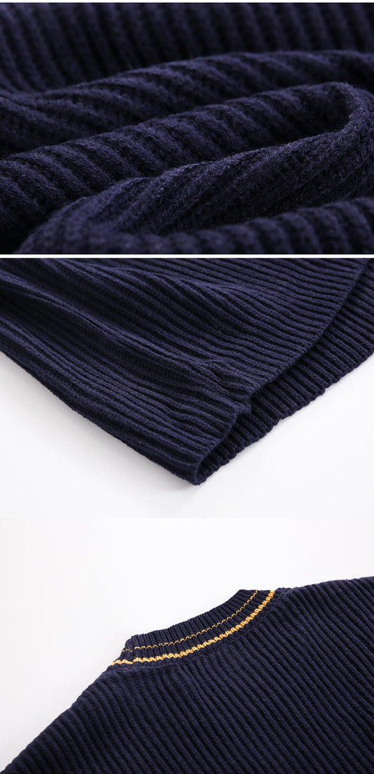 Vinter Sweater med Rund Hals til Mænd Løs Sweater i Afslappet Stil