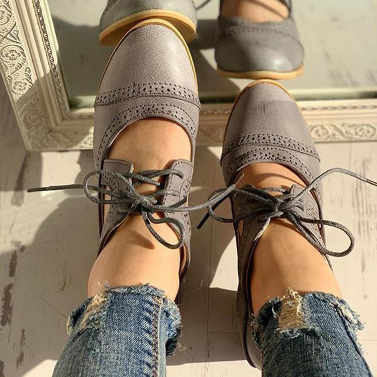 Foreign Trade Plus Size 43 Women's Shoes Summer New European And American Retro Round Toe Thick Heel Hollow Single Shoes Women's Shoes Spot 43