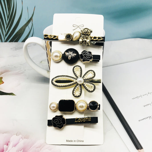 Cross-Border Pearl Hairpin Set Korean Version Of The Word Headdress Bangs Clip Sen Fairy Side Clip Back Head Hairpin