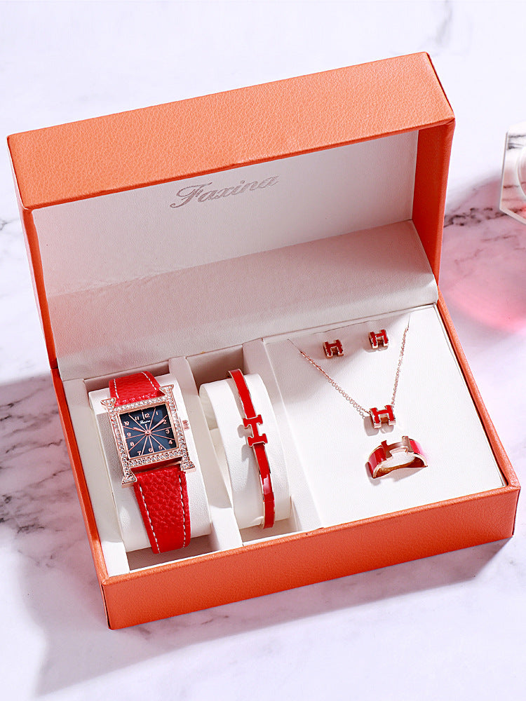 Faqina Vibrato Sonic Boom Foreign Trade Cross-Border Square Ladies Watch Set Student Waterproof Quartz Watch Watch