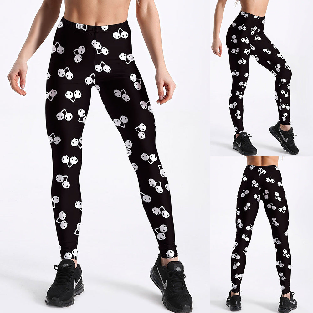 Cherry Taroy Print Leggings European And American Personality Sports Yoga Nine Pants
