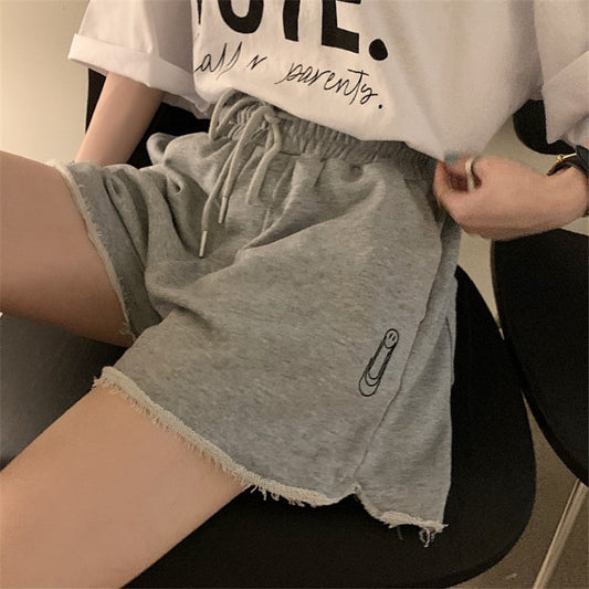High-waisted Raw-edged Split Trousers Loose Wide-leg Trousers