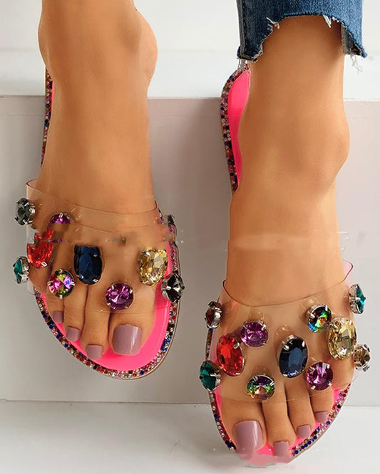 Transparent Film Dlat-heeled Large Size Sandals And Slippers