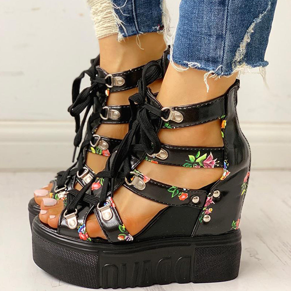 Roman Sandals High Heel Color Matching Cross Strapping Women'S Shoes