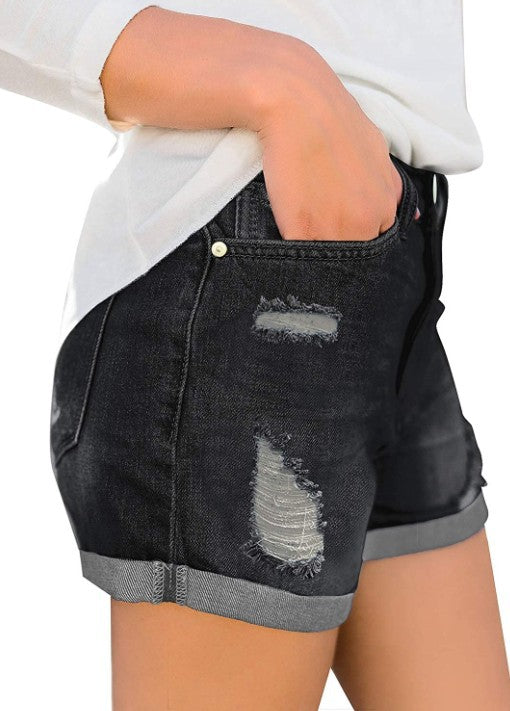 Women's Denim Shorts With Ripped Cuffs