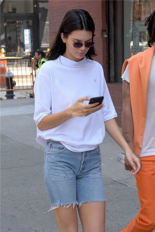 Raw Edge Riding Pants Five-Point Pants Retro Slim High-Waisted Denim Shorts