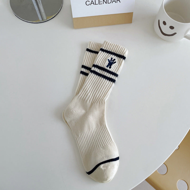 Autumn And Winter Striped Socks Children's Embroidery Trend