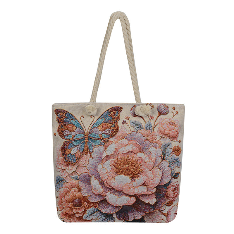Double Sided Jacquard Embroidered Canvas Tote Bag