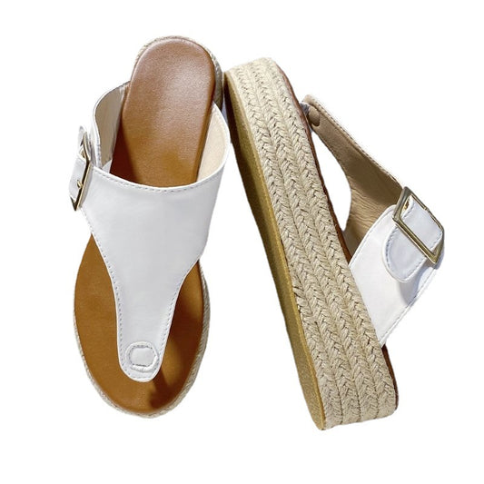 Flip Flops Women's Leather Platform Belt Buckle Large Size Sandals